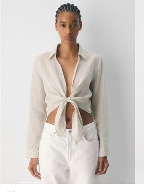 Babaton Linen Tie Front Top